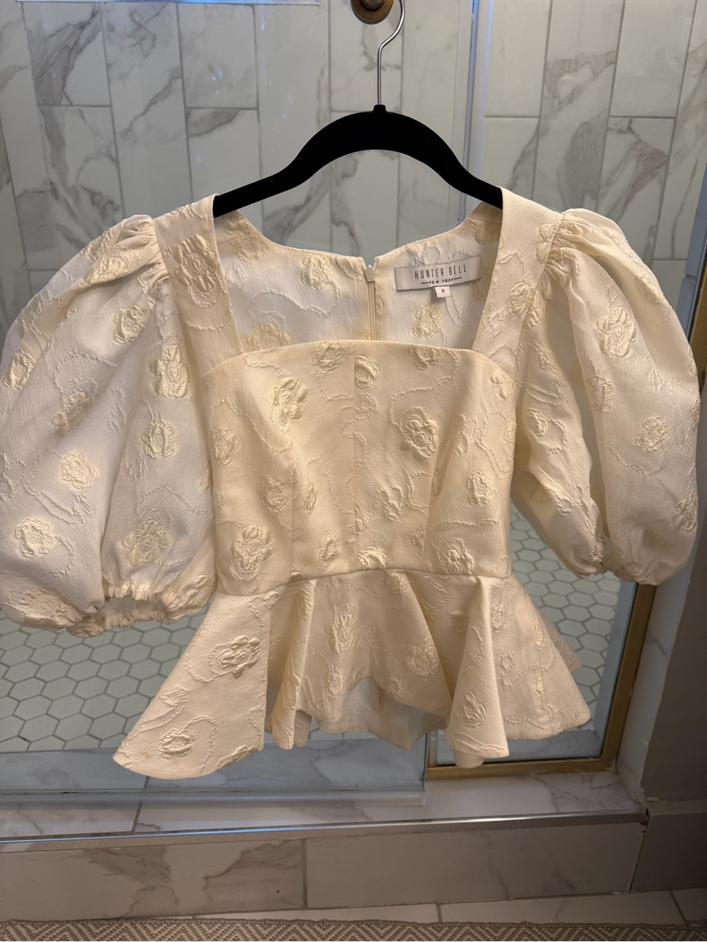 HUNTER BELL Cream Puff-Sleeve Peplum Blouse - Picture 2 of 3